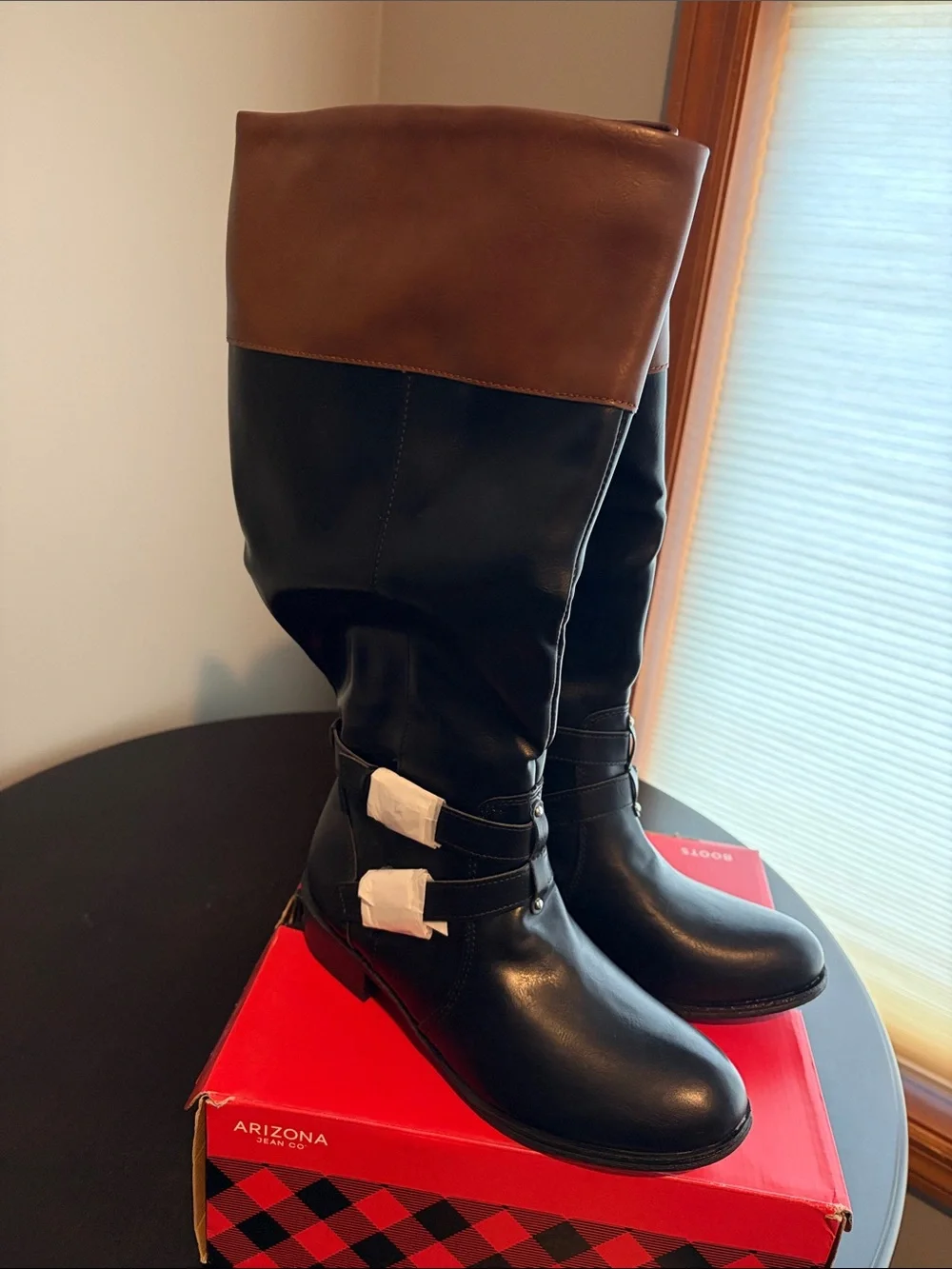 Tall Black and Brown Riding Boots - Women's Two-Tone Wide Calf Knee High Boot